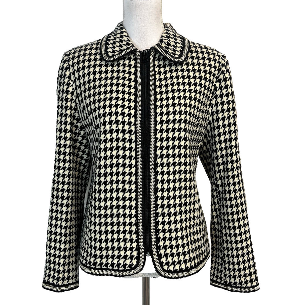 Vintage Tribeca Studio Blazer Jacket size 12 Black Ivory Hounds Tooth 90's Y2K
